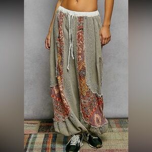 POL Olive Wide-Leg Patchwork Pants with Multicolor Panels (NEW)